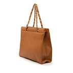 Chanel CC Logo Chain Tote Shoulder Brown Caviar Leather — view 2