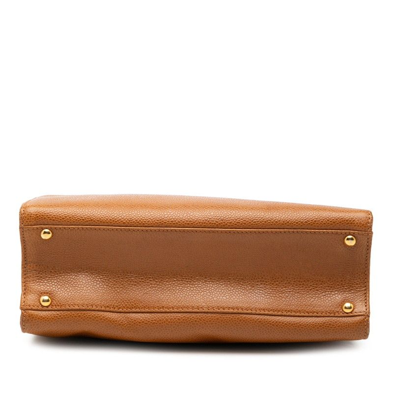 Chanel CC Logo Chain Tote Shoulder Brown Caviar Leather — view 3