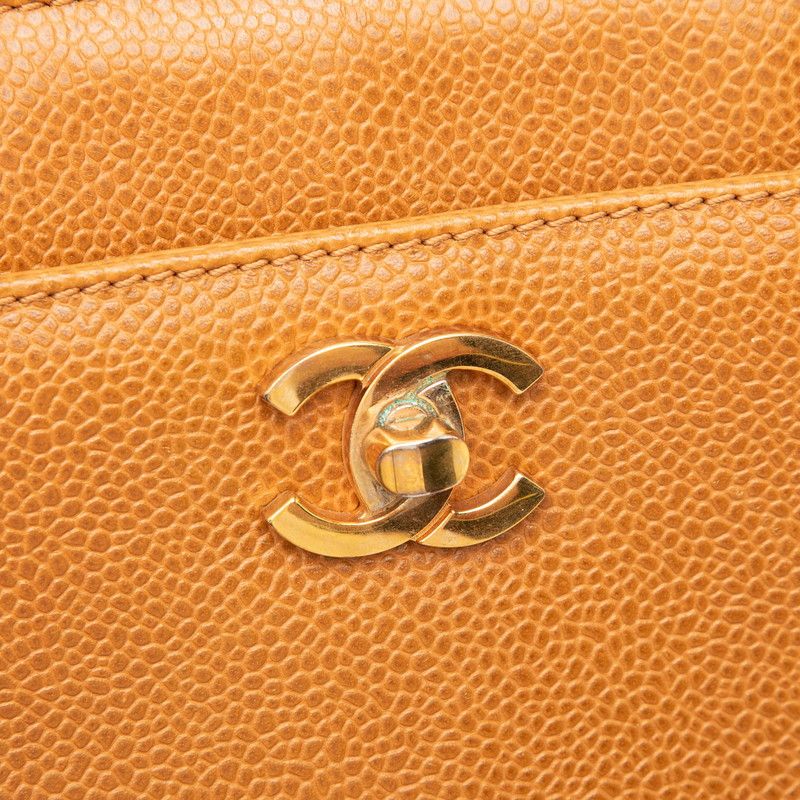 Chanel CC Logo Chain Tote Shoulder Brown Caviar Leather — view 4