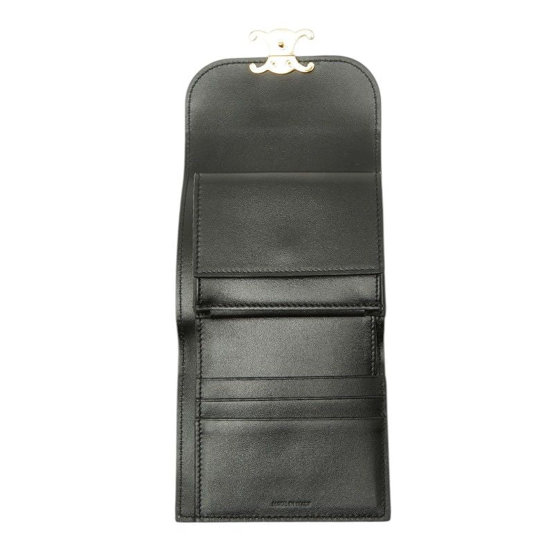 Celine Triomphe Bifold Wallet Small Flap Black Leather — view 6