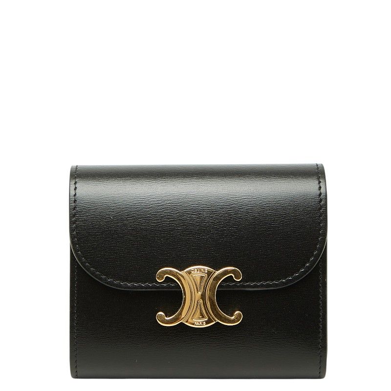 Celine Triomphe Bifold Wallet Small Flap Black Leather