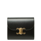 Celine Triomphe Bifold Wallet Small Flap Black Leather
