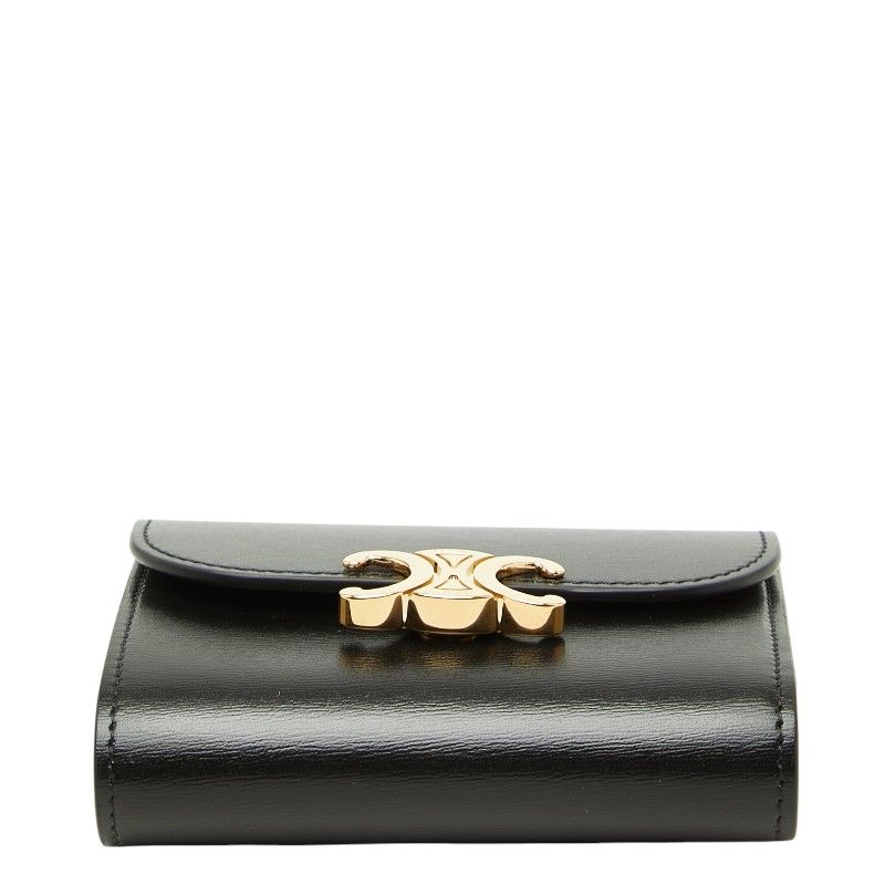 Celine Triomphe Bifold Wallet Small Flap Black Leather — view 3