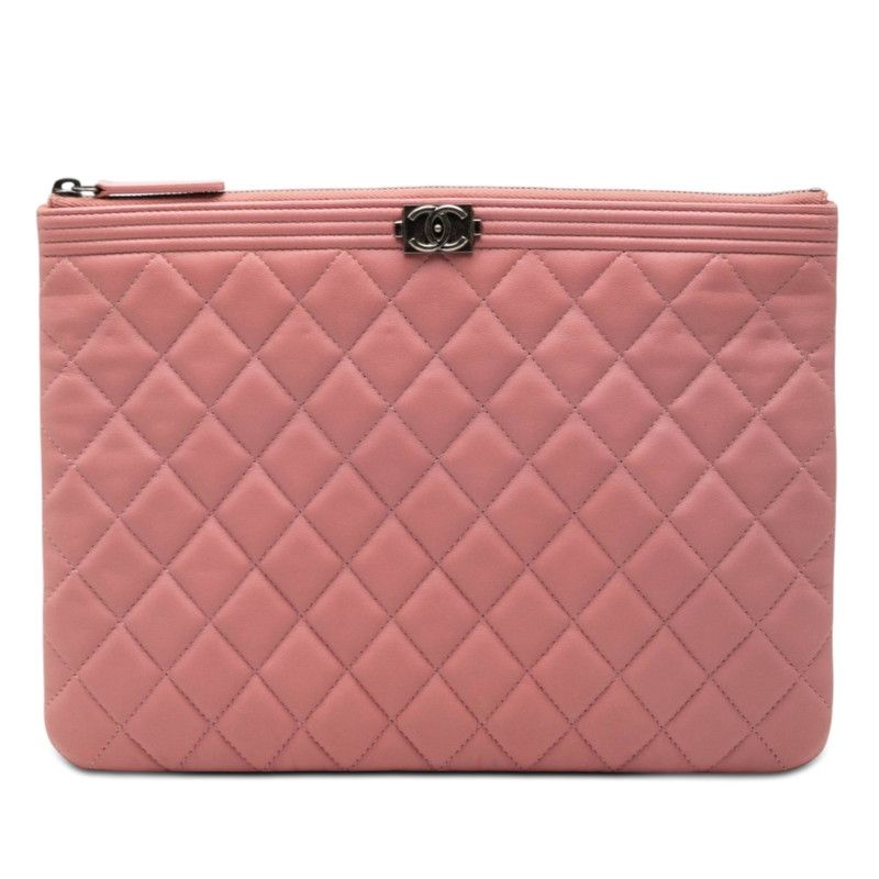 Chanel CC Logo Boy Clutch Pink Lambskin