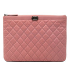 Chanel CC Logo Boy Clutch Pink Lambskin