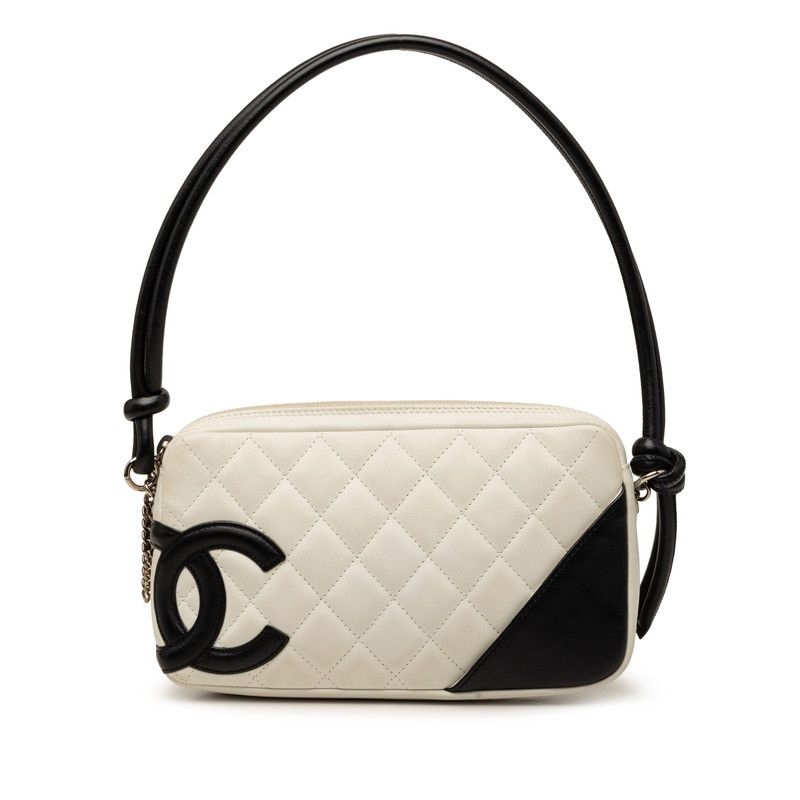 Chanel Cambon Line CC Logo Handbag Shoulder White Black Lambskin