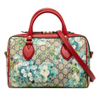 Gucci GG Blue Mus Flower Small Boston Bag 2-Way Beige Red Leather