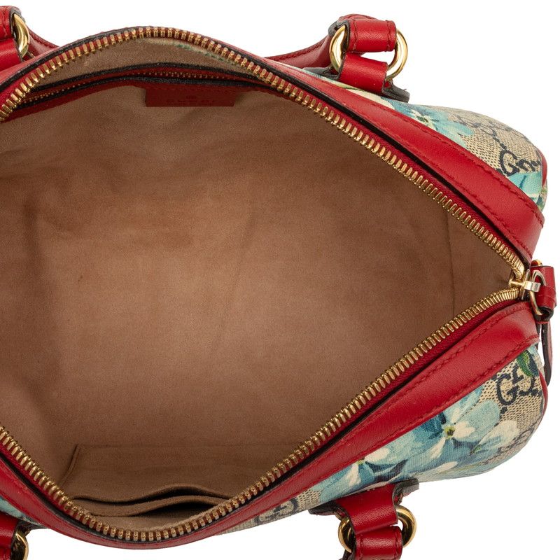 Gucci GG Blue Mus Flower Small Boston Bag 2-Way Beige Red Leather — view 4