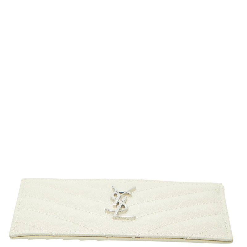 Saint Laurent Cassandra YSL Logo Fragment Case Zip Card Ivory Silver Leather — view 3