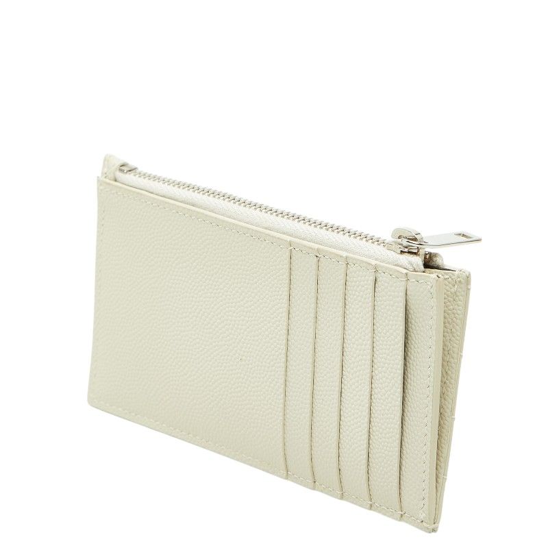 Saint Laurent Cassandra YSL Logo Fragment Case Zip Card Ivory Silver Leather — view 2
