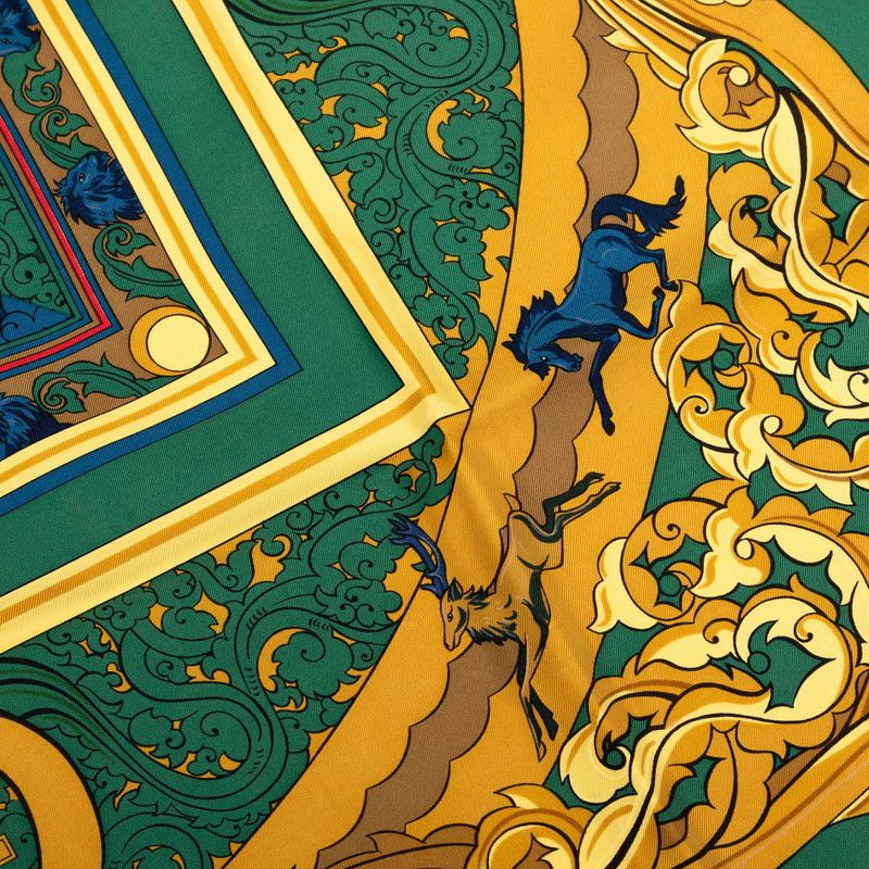 Hermes Carre 90 Animaux Solaires Animals of the Sun Scarf Green Multicolor Silk — view 5