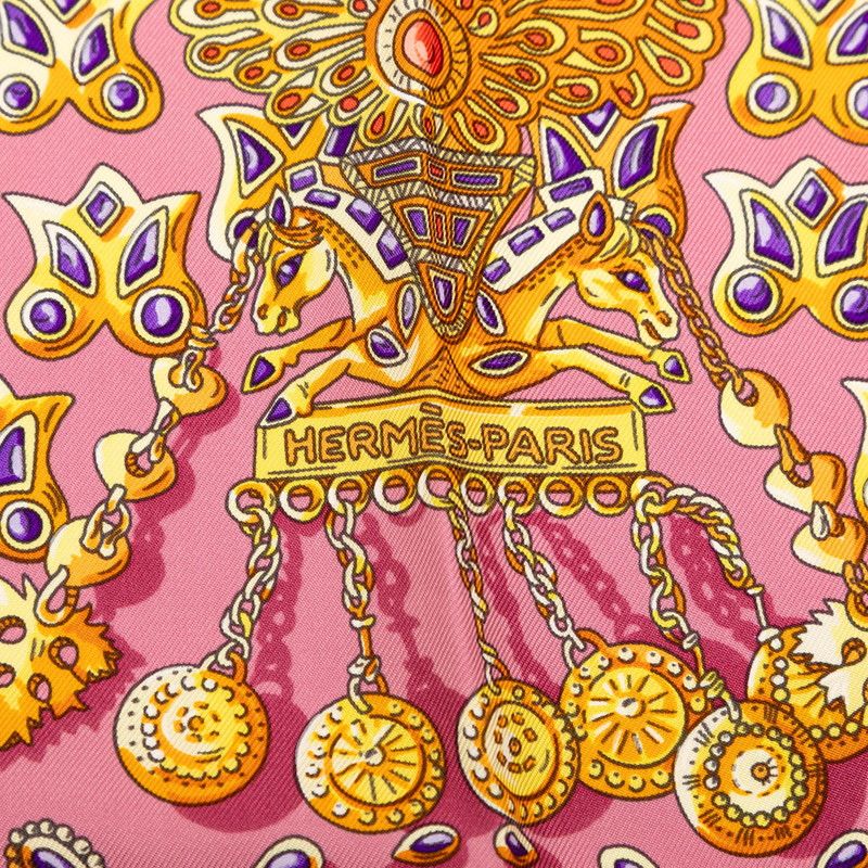 Hermes Carre 90 Tresors Retrouves Hidden Treasures Scarf Pink Multicolor Silk — view 4