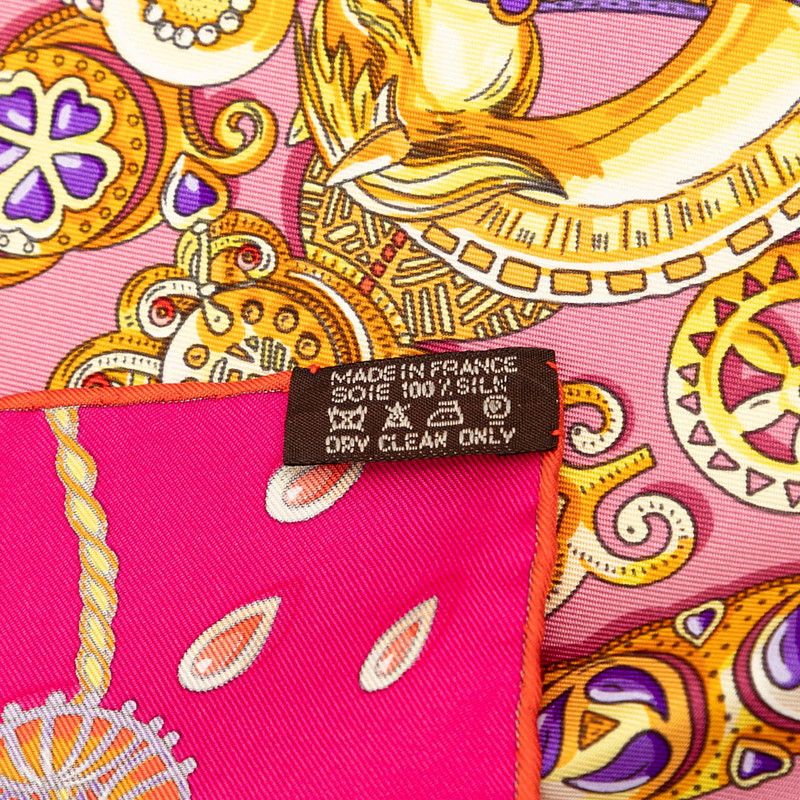 Hermes Carre 90 Tresors Retrouves Hidden Treasures Scarf Pink Multicolor Silk — view 7