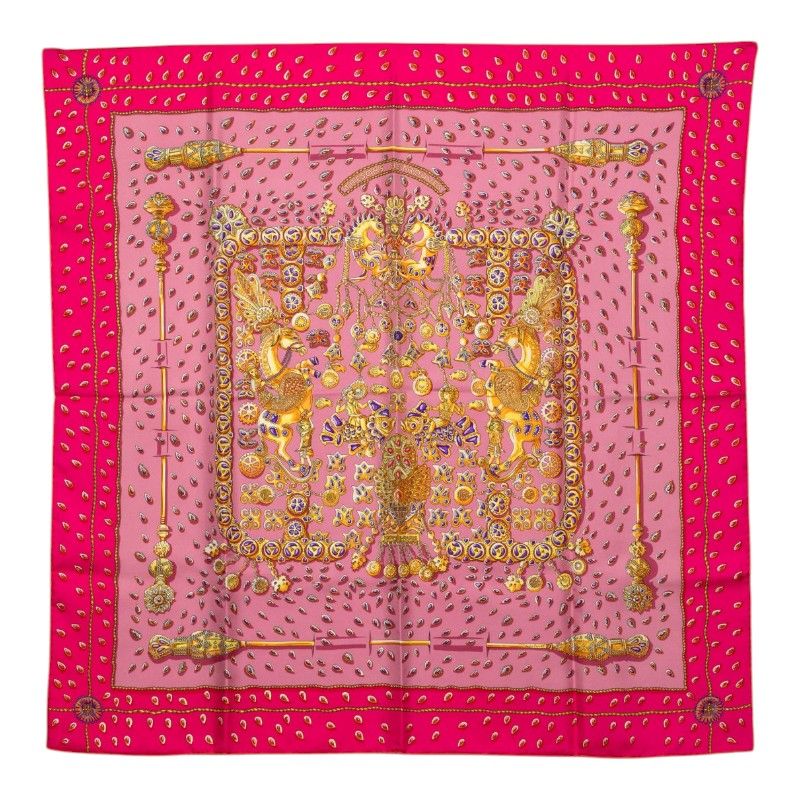 Hermes Carre 90 Tresors Retrouves Hidden Treasures Scarf Pink Multicolor Silk