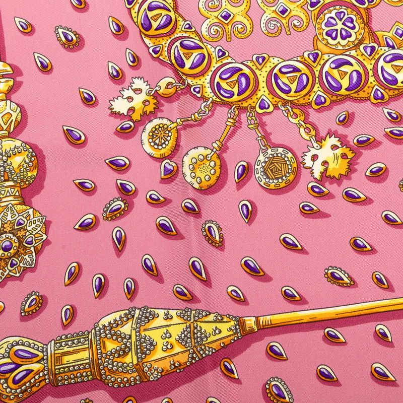 Hermes Carre 90 Tresors Retrouves Hidden Treasures Scarf Pink Multicolor Silk — view 3