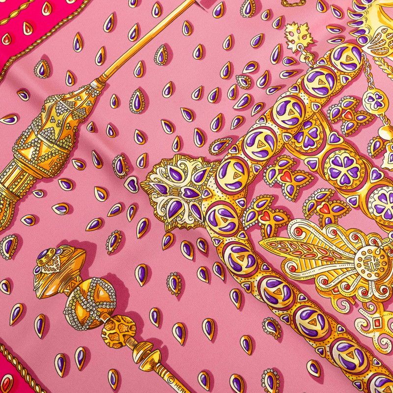 Hermes Carre 90 Tresors Retrouves Hidden Treasures Scarf Pink Multicolor Silk — view 6