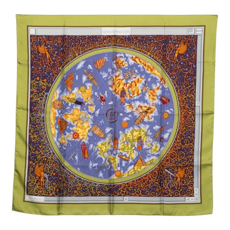 Hermes Carre Map Scarf Multicolor Silk