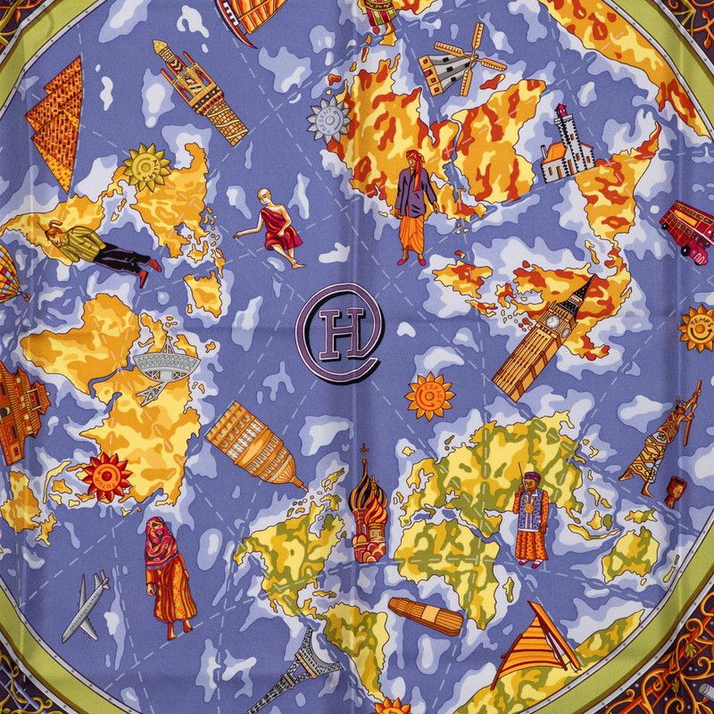 Hermes Carre Map Scarf Multicolor Silk — view 2