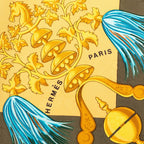 Hermes Carre 90 Plumes Et Grelots Feathers and Bells Scarf Large Green Gold — view 5