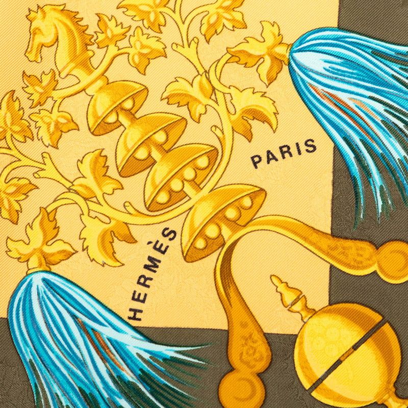 Hermes Carre 90 Plumes Et Grelots Feathers and Bells Scarf Large Green Gold — view 5