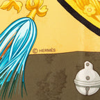 Hermes Carre 90 Plumes Et Grelots Feathers and Bells Scarf Large Green Gold — view 7