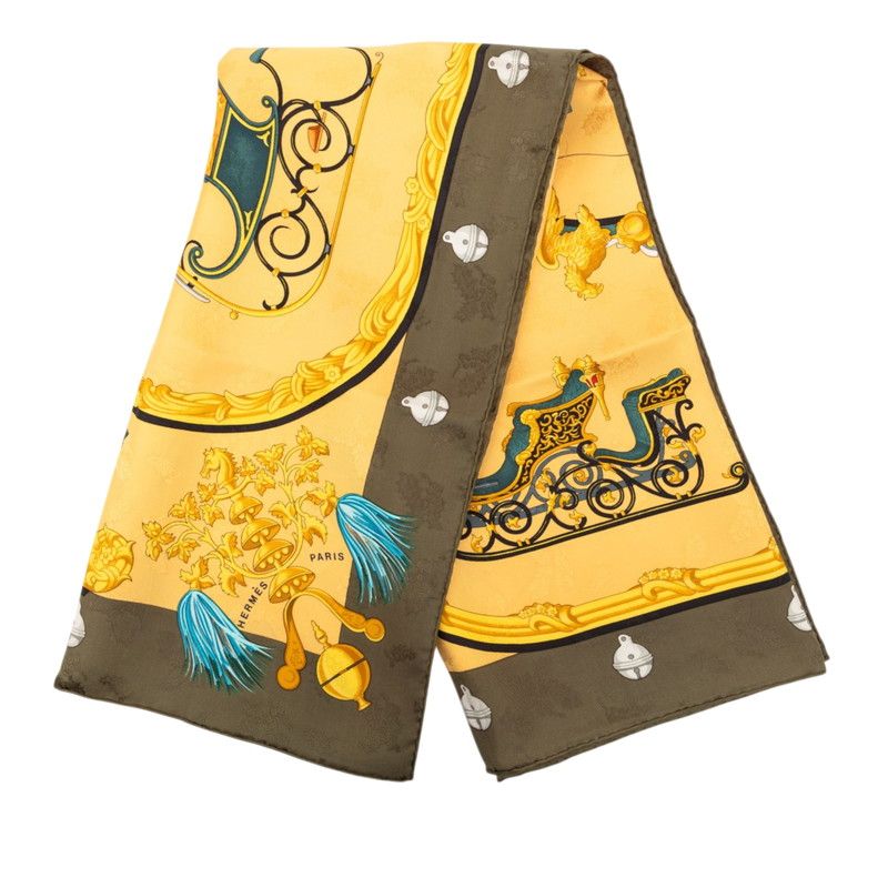 Hermes Carre 90 Plumes Et Grelots Feathers and Bells Scarf Large Green Gold — view 2