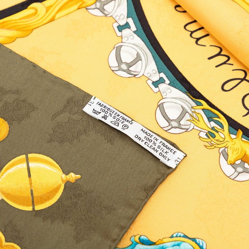 Hermes Carre 90 Plumes Et Grelots Feathers and Bells Scarf Large Green Gold — view 8