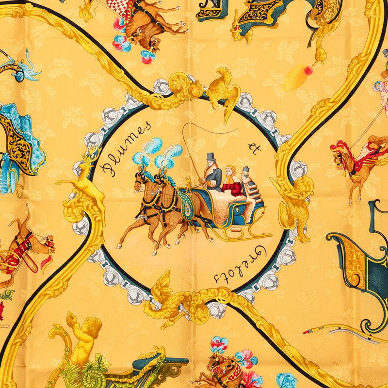 Hermes Carre 90 Plumes Et Grelots Feathers and Bells Scarf Large Green Gold — view 3