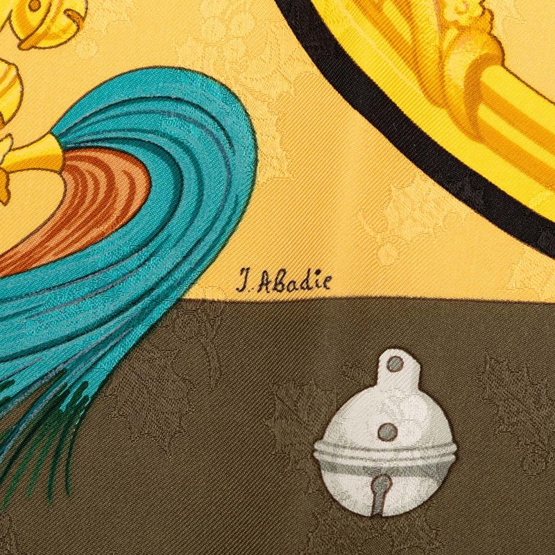 Hermes Carre 90 Plumes Et Grelots Feathers and Bells Scarf Large Green Gold — view 6