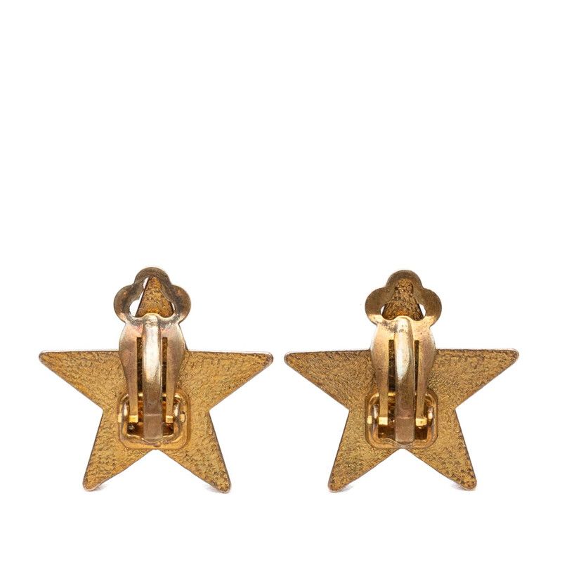 Chanel CC Logo Star Motif Earrings 01 Black Gold Plated — view 2