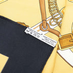 Hermes Carre 90 Eperon D'or Yellow Scarf Black Gold Silk — view 8