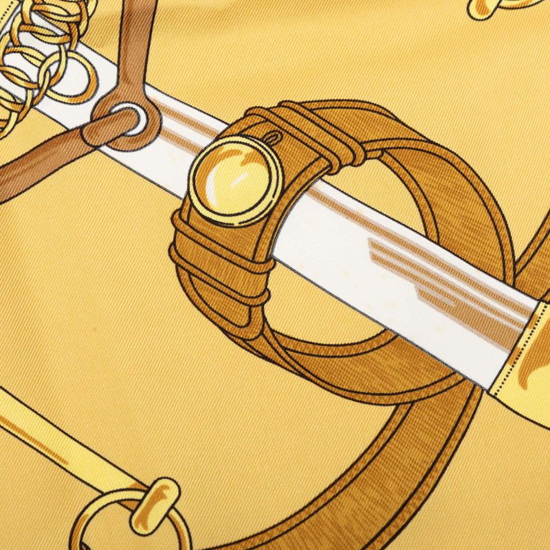 Hermes Carre 90 Eperon D'or Yellow Scarf Black Gold Silk — view 6