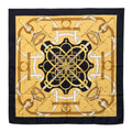 Hermes Carre 90 Eperon D'or Yellow Scarf Black Gold Silk