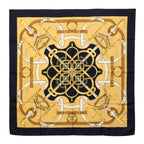 Hermes Carre 90 Eperon D'or Yellow Scarf Black Gold Silk