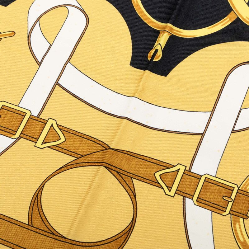Hermes Carre 90 Eperon D'or Yellow Scarf Black Gold Silk — view 5