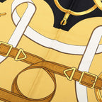 Hermes Carre 90 Eperon D'or Yellow Scarf Black Gold Silk — view 5