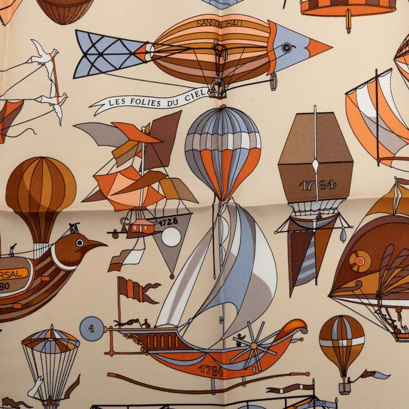 Hermes Carre 40 les Folies du Ciel Madness of the Sky Scarf Beige Multicolor — view 2
