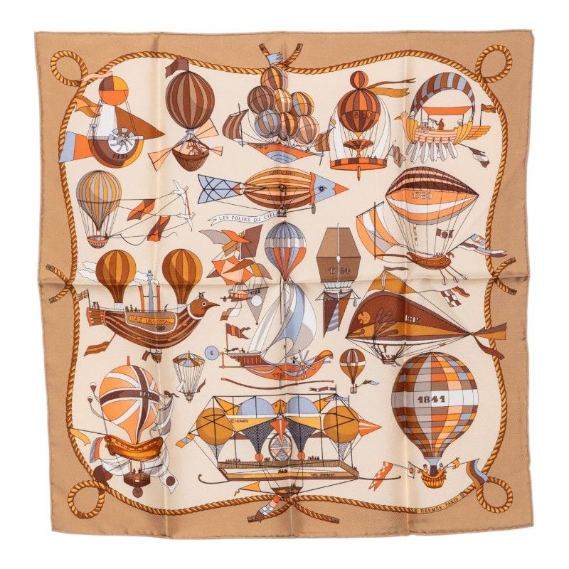 Hermes Carre 40 les Folies du Ciel Madness of the Sky Scarf Beige Multicolor