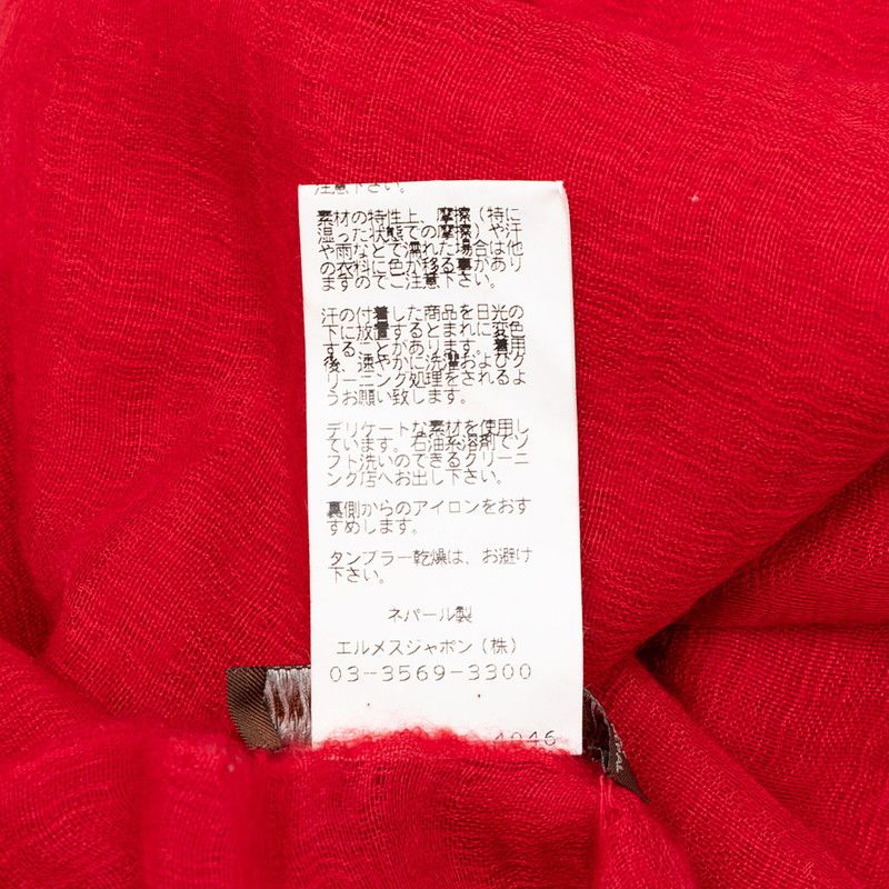 Hermes Logo Scarf Shawl Red Cashmere Silk — view 5