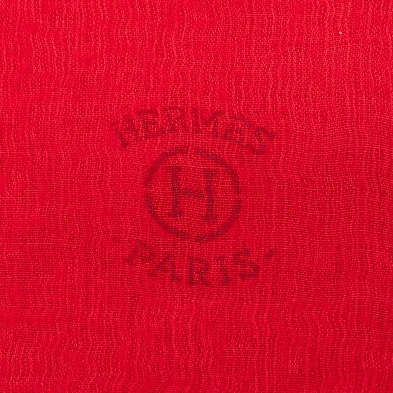 Hermes Logo Scarf Shawl Red Cashmere Silk — view 3