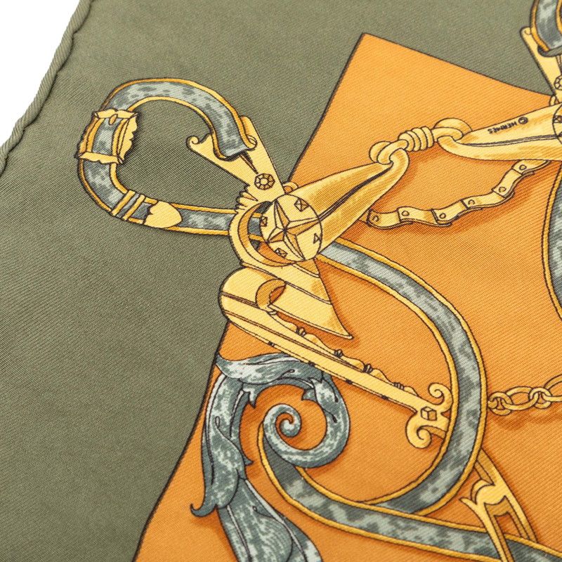 Hermes Carre 40 L'instruction Duroy Scarf Khaki Brown Silk — view 7