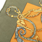 Hermes Carre 40 L'instruction Duroy Scarf Khaki Brown Silk — view 7