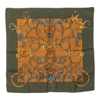 Hermes Carre 40 L'instruction Duroy Scarf Khaki Brown Silk