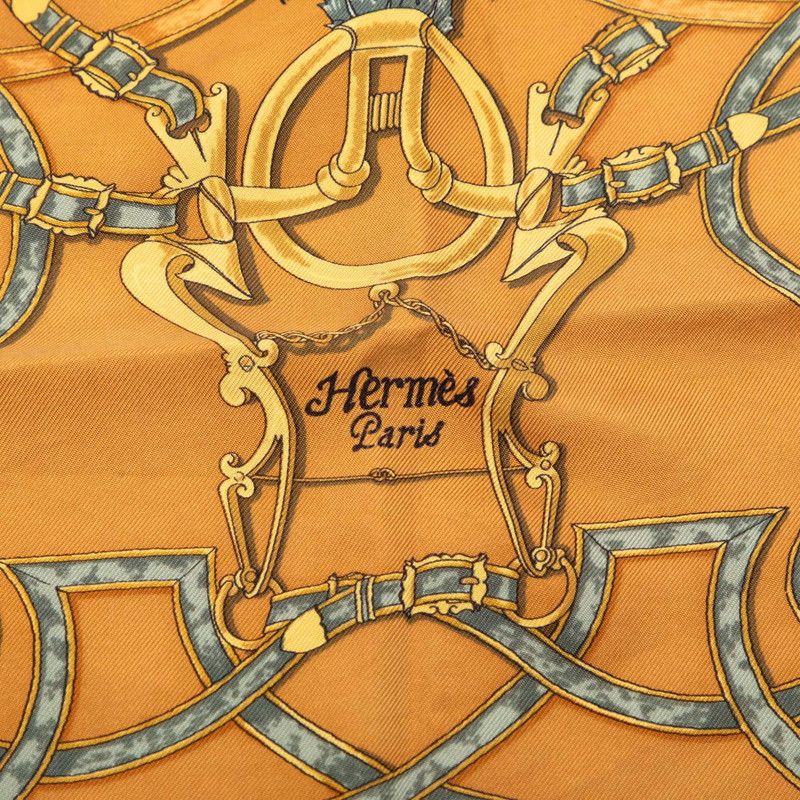 Hermes Carre 40 L'instruction Duroy Scarf Khaki Brown Silk — view 2