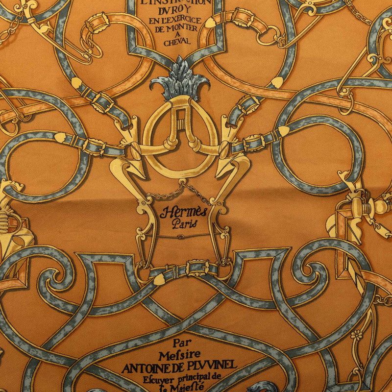 Hermes Carre 40 L'instruction Duroy Scarf Khaki Brown Silk — view 6