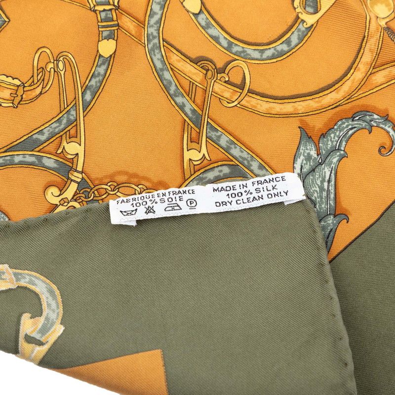 Hermes Carre 40 L'instruction Duroy Scarf Khaki Brown Silk — view 9