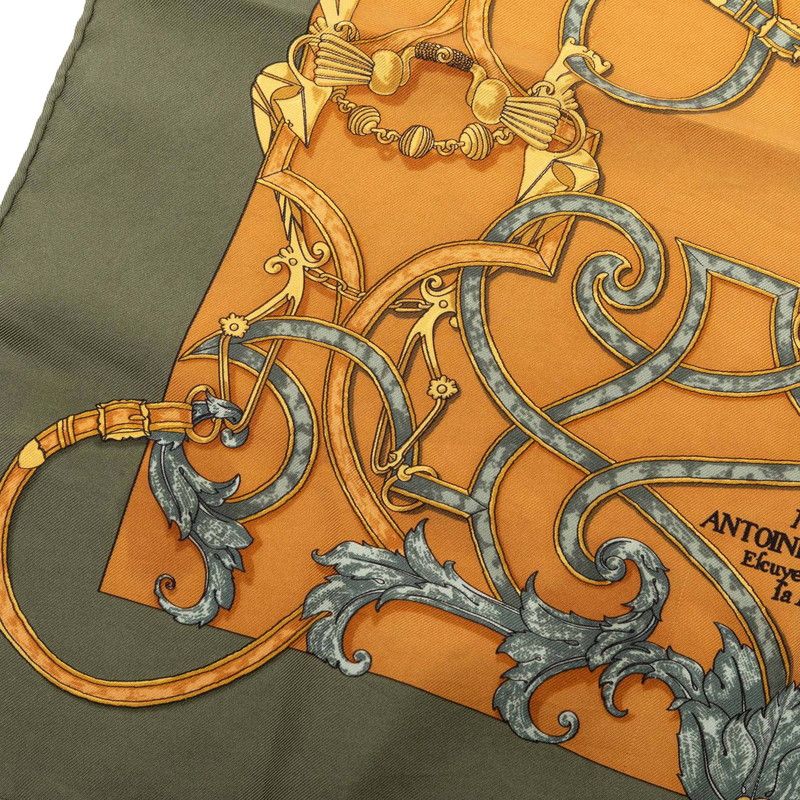 Hermes Carre 40 L'instruction Duroy Scarf Khaki Brown Silk — view 5