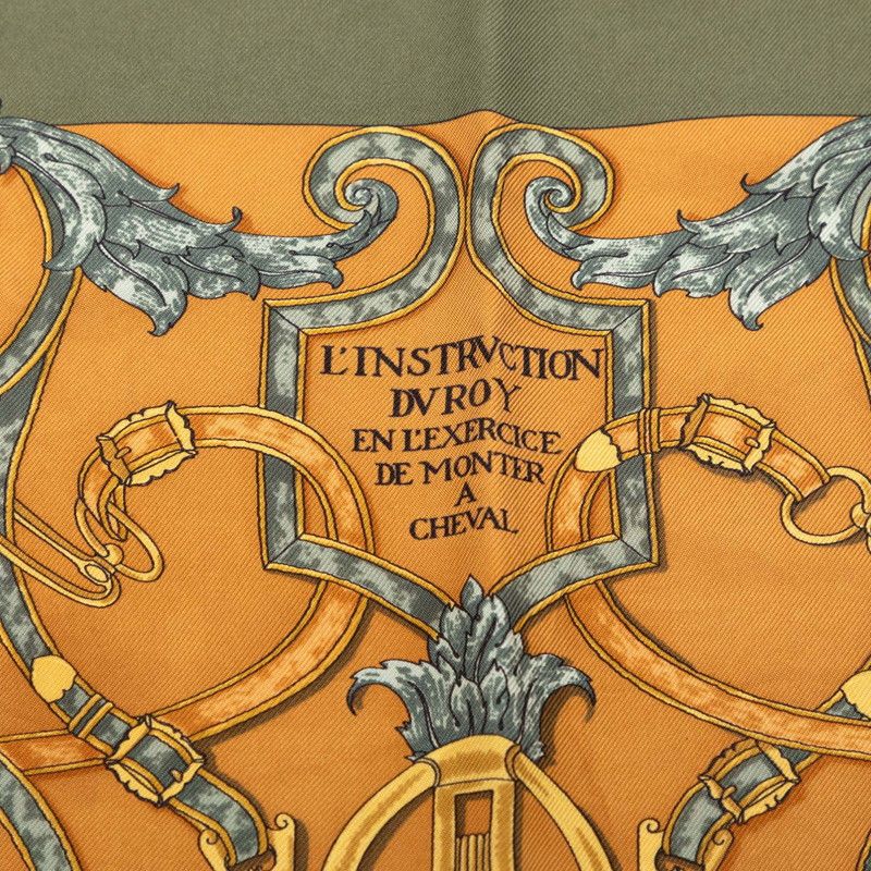 Hermes Carre 40 L'instruction Duroy Scarf Khaki Brown Silk — view 4