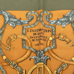 Hermes Carre 40 L'instruction Duroy Scarf Khaki Brown Silk — view 4