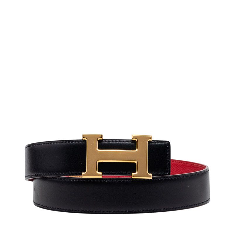 Hermes Constance 65 Black Red Box Calf Belt